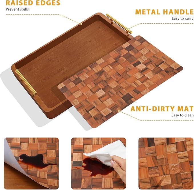 Wooden Serving Tray with Handles Mat, Decorative Coffee Table Trays, Wood Ottoman Tray for Serving Food Drink Breakfast Dinner,1 Pcs-HomvellaHome