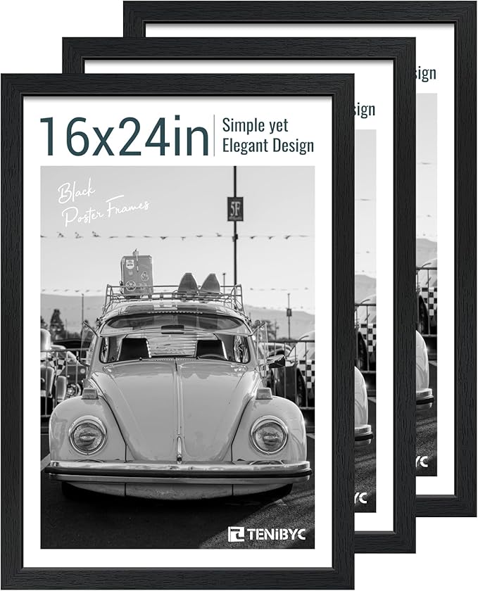 16x24 Poster Frame 3 Pack - Black, Textured Solid Wood Picture Frame, Wall Gallery Photo Frame-HomvellaHome