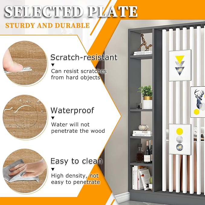 Wall Room Divider,Freestanding Room Divider with Shelves,Wood Room Divider Screen with Storage Cabinet, Wall Divider for Room Separation, for Home Office Decorative D 39.4×9.4×78.7in-HomvellaHome