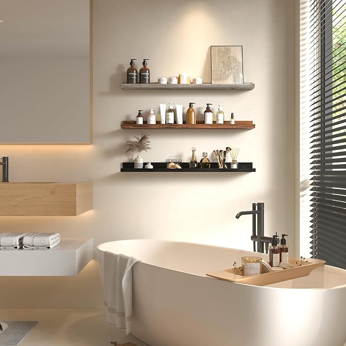 Giftgarden 36 Inch Multi Colors Floating Shelves for Wall Mount, Assorted Colors Wood Wall Shelf Ledge for Bathroom Bedroom Living Room Kitchen Storage, Set of 3 Different Sizes-HomvellaHome