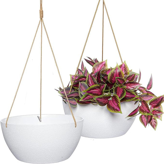 13 Inch 2 Pack Large Hanging Planters for Indoor Outdoor Plants, Plastic Hanging Basket Pots for House Plants Flowers, White-HomvellaHome
