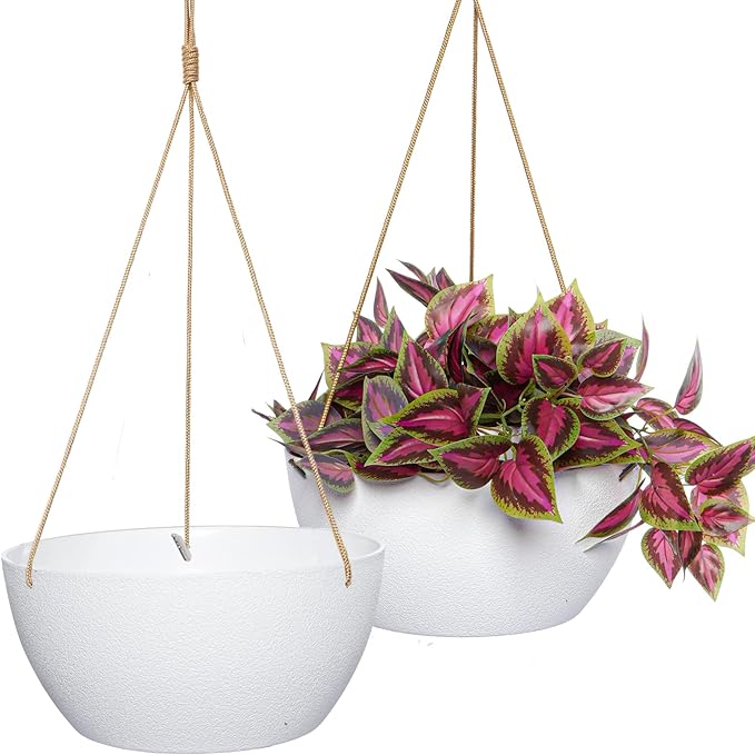 12 Inch 2 Pack Large Hanging Planters for Indoor Outdoor Plants, Plastic Hanging Basket Pots for House Plants Flowers, White-HomvellaHome