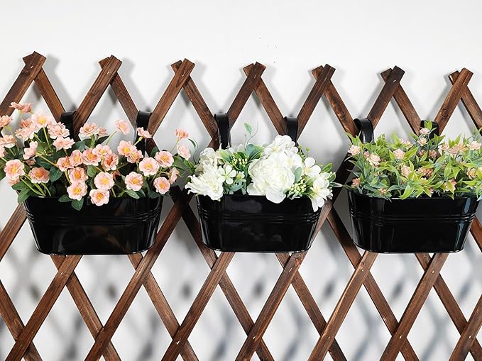 2 Pack Metal Hanging Planter for Outdoor Plants, 10 Inch Black Fence Planters Railing Pots for Garden Patio Balcony Decor, Flower Bucket with Detachable Hooks (Black, 2Pcs)-HomvellaHome