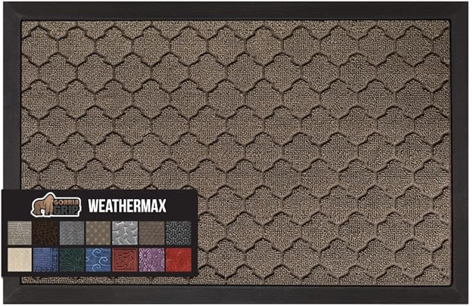 GORILLA GRIP 100% Waterproof All-Season WeatherMax Doormat, 60x24, US Designed Natural Rubber, Stain and Fade Resistant, Low Profile Indoor Outdoor Door Mats, Easy Clean Patio Mat, Latte Quatrefoil-HomvellaHome
