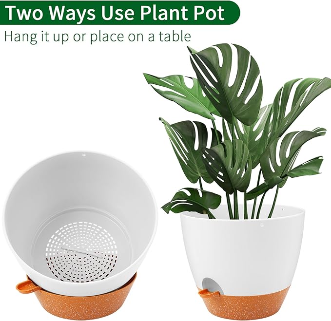 GARDIFE Large Hanging Planter, 12 inch Hanging planters for Indoor. Outdoor Plants, Self Watering Plant Pot, Plant Hanger, White-HomvellaHome