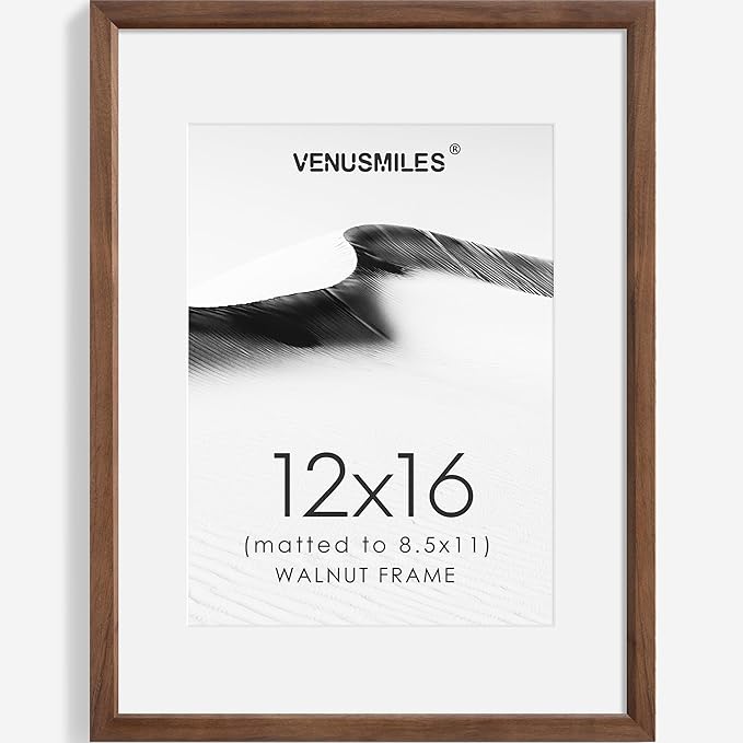 12x16 Picture Frame Natural Solid Walnut Photo Frames with 8.5x11 Removable Mat Wall Hanging Large Handcrafted Frame with HD Plexiglass Wall and Tabletop Display Large Poster Frame-HomvellaHome