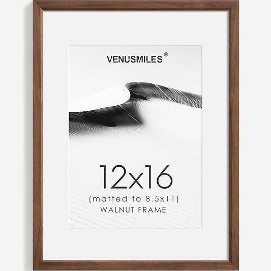 12x16 Picture Frame Natural Solid Walnut Photo Frames with 8.5x11 Removable Mat Wall Hanging Large Handcrafted Frame with HD Plexiglass Wall and Tabletop Display Large Poster Frame-HomvellaHome