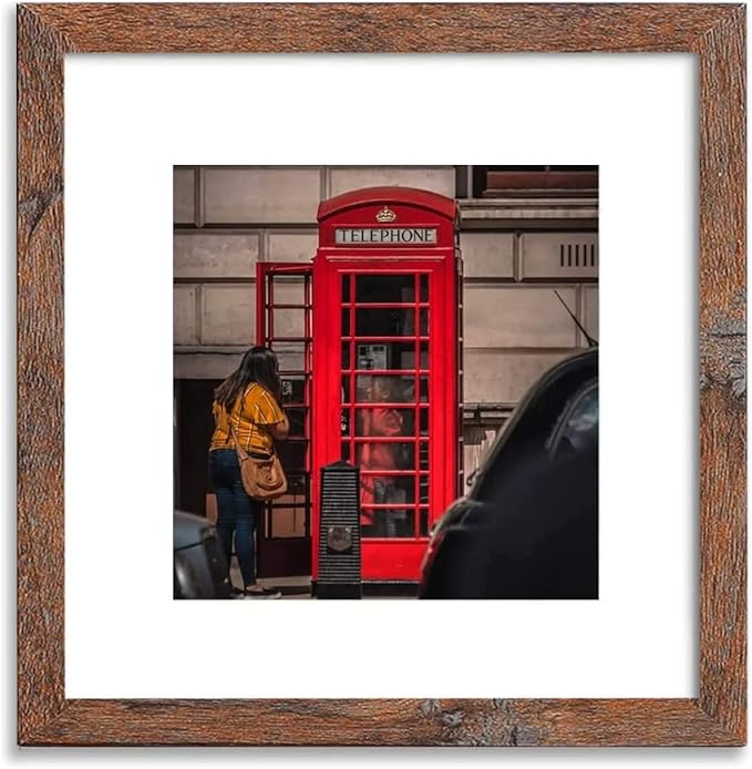 12x12 Picture Frame Set of 6, Display Pictures 8x8 with Mat or 12x12 Without Mat for Wall Mounting,Rustic Brown-HomvellaHome