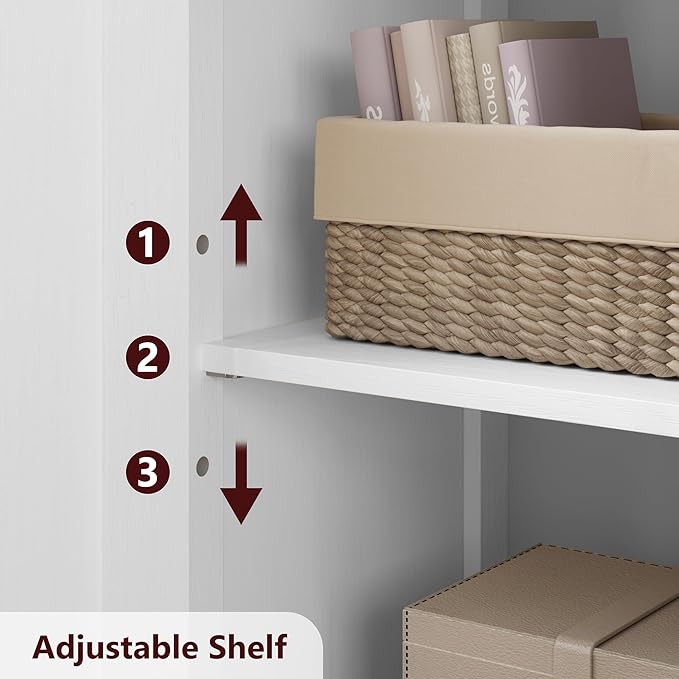 GarveeHome 54in Tall Bathroom Cabinet, Farmhouse Storage Cabinet with Glass Doors and Adjustable Shelves, Freestanding Kitchen Pantry Cabinets, Cupboard for Living Room, Dining Room, White-HomvellaHome