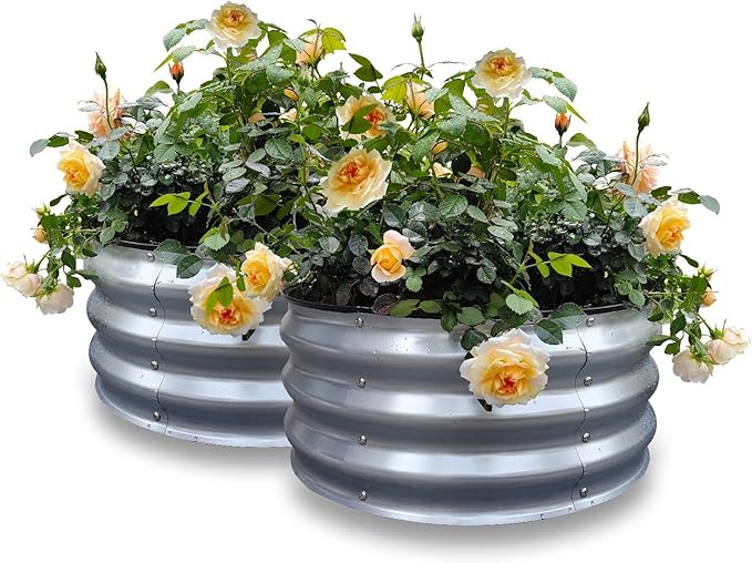 GARDMAX 2 Pack 2x2x1FT Galvanized Round Raised Garden Bed Kit, Metal Planter Boxes Outdoor with Easy Assembly, Large Garden Bed for Vegetables, Fruits, Flower, Herbs Silver-HomvellaHome