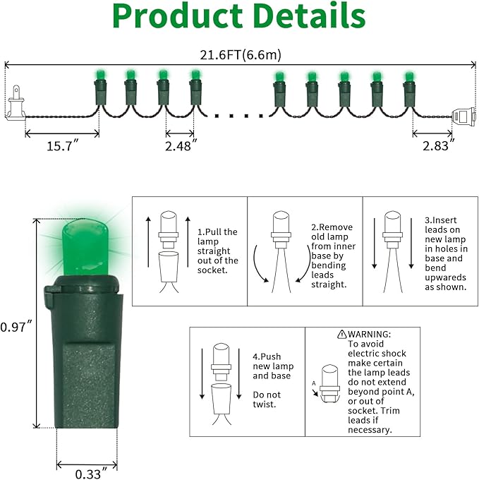 100 Count Green- String Lights - 21.6FT LED Christmas Lights, Mini led Lights for Indoor Outdoor Home Holiday Party Wedding Independence Day Decoration-HomvellaHome