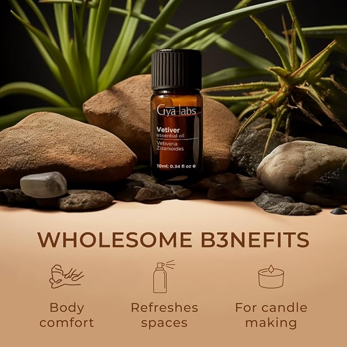 Gya Labs Vetiver Essential Oil Creates a Tranquil Atmosphere for Relaxation - 0.34 Fl Oz - 100% Pure Natural Vetiver Oil for Skin, Hair, Diffuser & Candle Making Scent-HomvellaHome