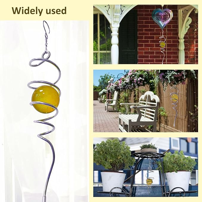 Gazing Ball Spiral Decorative Tail Wind Spinner Sun Catcher 11inch Tail and 2 inch Glass Orb. Wind Spinner Stabilizer Indoor Outdoor Garden Decoration -13 inch Height(Gold)-HomvellaHome