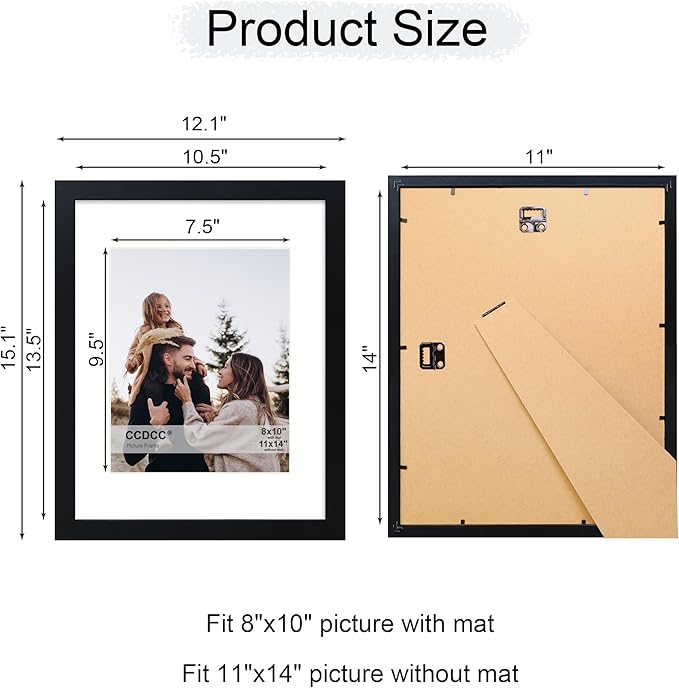 11x14 Picture Frame Set of 4, 11 x 14 Wood Photo Frames with Mat for 8x10, Wooden Frame with Real Glass Cover for Wall and Tabletop Display,Black-HomvellaHome
