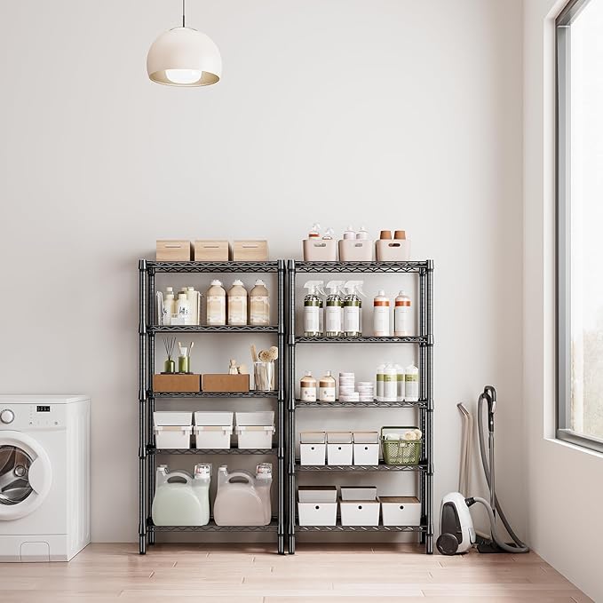 1250 lbs 5 Tier Shelf Metal Storage Shelves Shelving Wire Rack Heavy Duty Closet Organizers for Garage Kitchen Bathroom Laundry Black 13.8" D x 29.5" W x 59.5" H-HomvellaHome