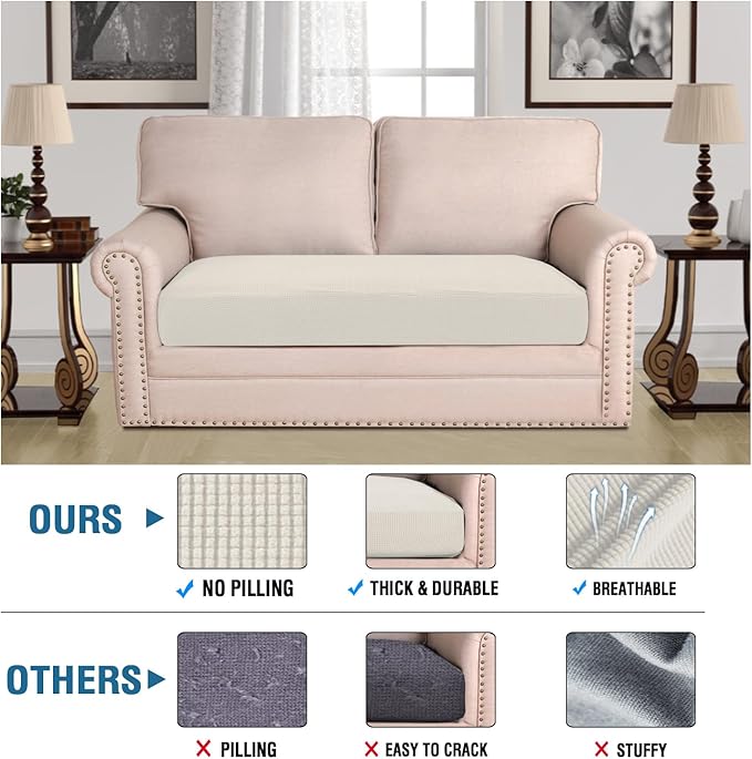 H.VERSAILTEX Super Stretch Individual Seat Cushion Covers Sofa Covers Couch Cushion Covers Slipcover Sets Thick Jacquard Textured Twill Fabric (1 Piece Loveseat Cushion Cover, Porcelain)-HomvellaHome