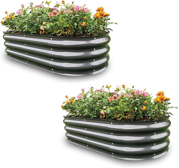 Gardmax 2 Pack Galvanized Raised Garden Bed, Lightweight Planter Boxes Outdoor with Easy Assembly, Large Garden Bed for Vegetables, Fruits, Flower Dark Grey-HomvellaHome