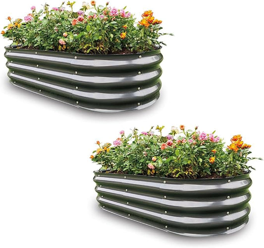 Gardmax 2 Pack Galvanized Raised Garden Bed, Lightweight Planter Boxes Outdoor with Easy Assembly, Large Garden Bed for Vegetables, Fruits, Flower Dark Grey-HomvellaHome