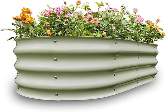 Gardmax Galvanized Raised Garden Bed, Lightweight Planter Boxes Outdoor with Easy Assembly, Large Garden Bed for Vegetables, Fruits, Flower Milk White-HomvellaHome