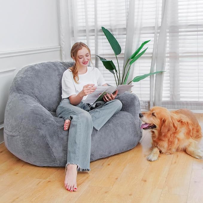 Giant Bean Bag Chair, Oversized Bean Bag Chairs for Adults and Kids, Gaming Chair Stuffed Memory Foam | Storage | Non-Slip, Removable Bean Bag Sofa Comfy Chair for Bedroom, Livingroom-HomvellaHome