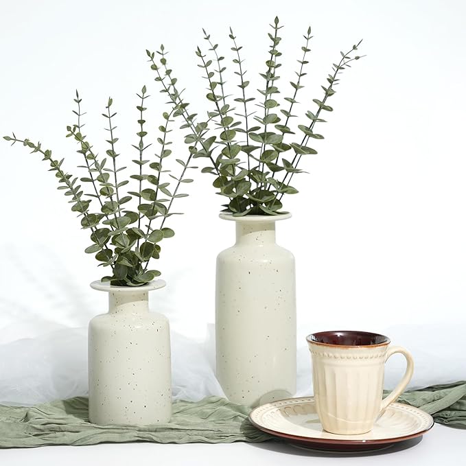 18Pcs Faux Eucalyptus Stems, 15" Artificial Eucalyptus Plants with White Frosted Coating, Fake Eucalyptus Decor Plastic Greenery Leaves for Wedding Bouquets Home Decor DIY Floral Arrangements-HomvellaHome