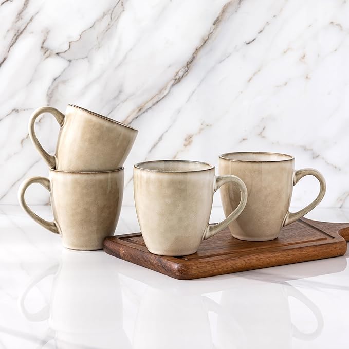 GBHOME Ceramic Coffee Mugs Set of 4, 12oz Stoneware Coffee Mugs Set For Dad Mom Women MEN, Light Weight Ceramic Coffee Cups for Latte/Tea/Beer/Hot Cocoa, Dishwasher & Microwave Safe,Cappuccino-HomvellaHome
