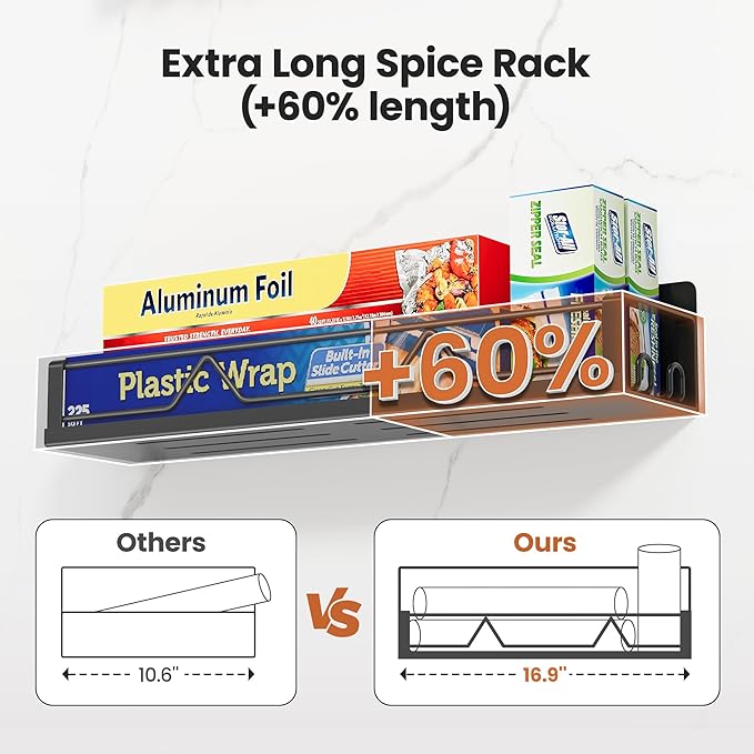 16.9 Inch Wide Large Capacity Magnetic Spice Rack for Refrigerator, 4 Pack Metal Fridge Shelf, Black-HomvellaHome