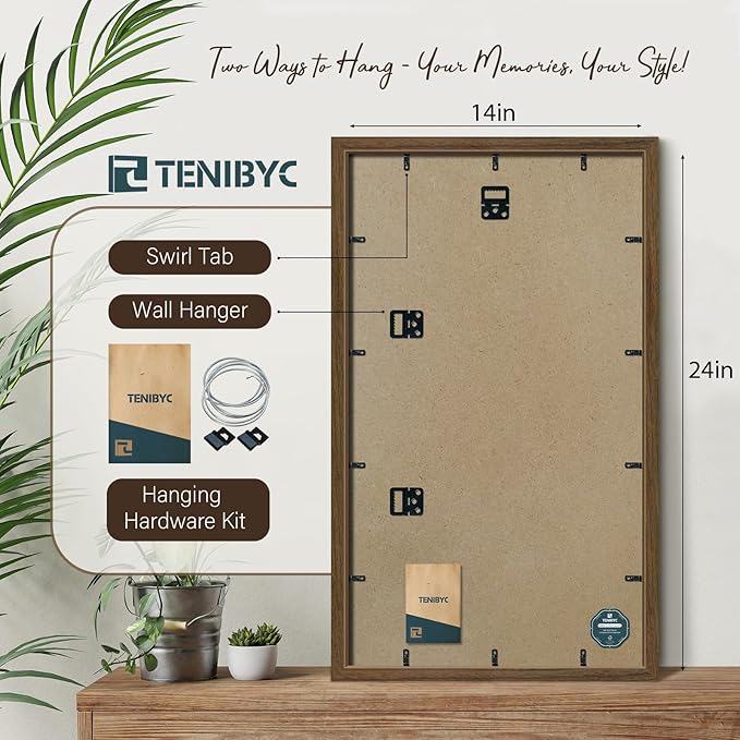 14x24 Picture Frame 3 Pack - Brown Woodgrain, Wood Poster Frame, Gallery Poster Frame - Wall Hanging-HomvellaHome