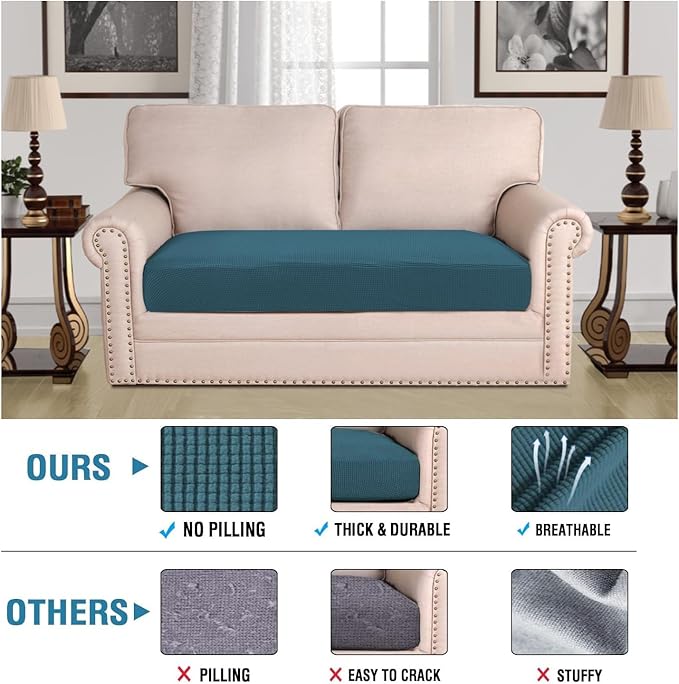 H.VERSAILTEX Super Stretch Individual Seat Cushion Covers Sofa Covers Couch Cushion Covers Slipcover Sets Thick Jacquard Textured Twill Fabric (1 Piece Loveseat Cushion Cover, Deep Teal)-HomvellaHome