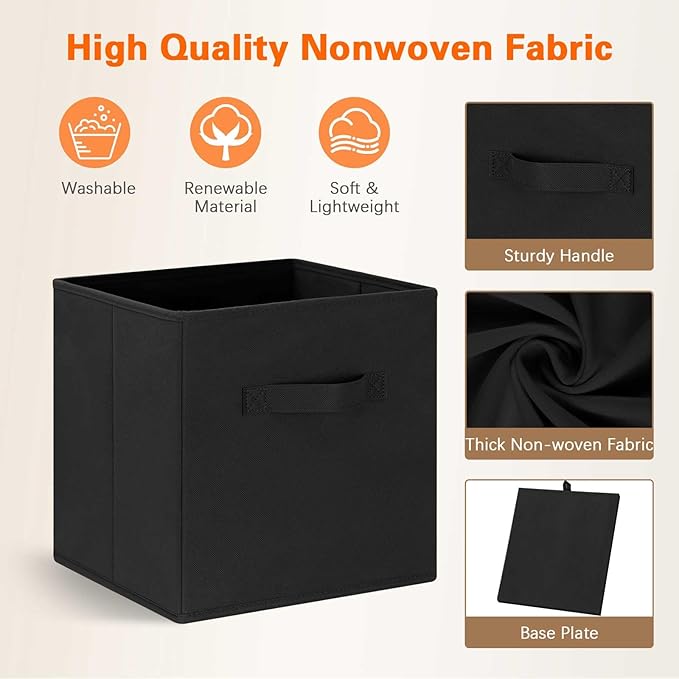 GhvyenntteS Storage Cubes 6 Pack, 11 Inch Cube Storage Bins with Dual Handles, Collapsible Heavy Duty Fabric Bins for Shelves Closet, Baskets for Organizing Clothes Bedding Toys Books (Black)-HomvellaHome