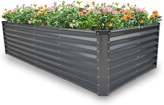 GARDMAX 8x4x2FT Galvanized Raised Garden Bed Kit, Metal Planter Boxes Outdoor with Easy Assembly, Large Garden Bed for Vegetables, Fruits, Flower, Herbs Rectangle Dark Gray-HomvellaHome