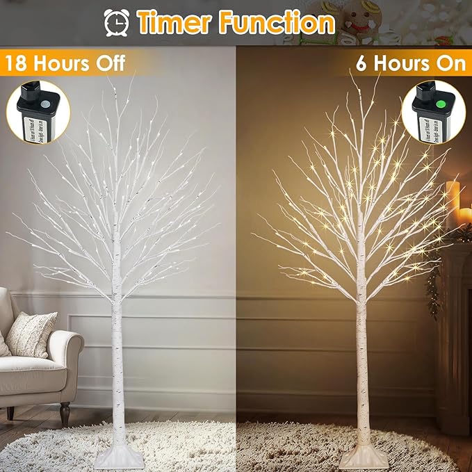 2 Pack 5FT 200LED Christmas Lighted Birch Tree, Timer Function Prelit Artificial Tree Lamp Plug in with Warm White Lights, 2 Modes Twinkling Twig Trees for Indoor Outdoor Party Christmas Decorations-HomvellaHome