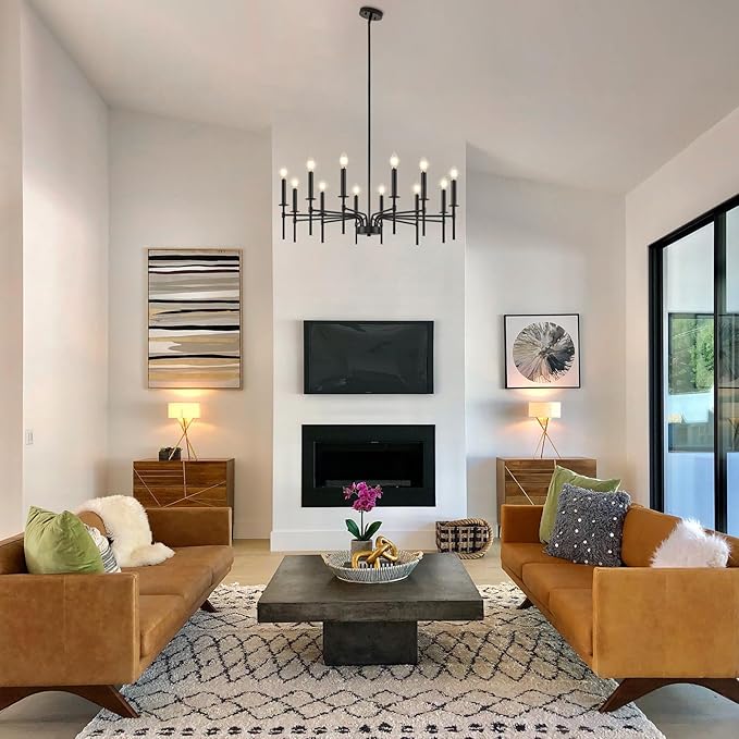 12 Light Black Chandelier Light Fixture, Modern Farmhouse Chandeliers for Dining Room Light Fixture, Metal Candle Pendant Chandelier for Foyer Entryway Stairs Living Room Bedroom Kitchen-HomvellaHome