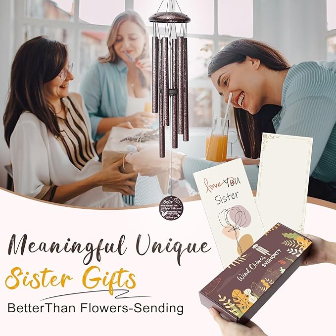 Gifts for Sister, 25''Wind Chimes, Birthday Gifts for Sister, Soul Sisters Unique Gift for Women,Thanksgiving,Christmas Day Gift Ideas for Love Rreminder-HomvellaHome