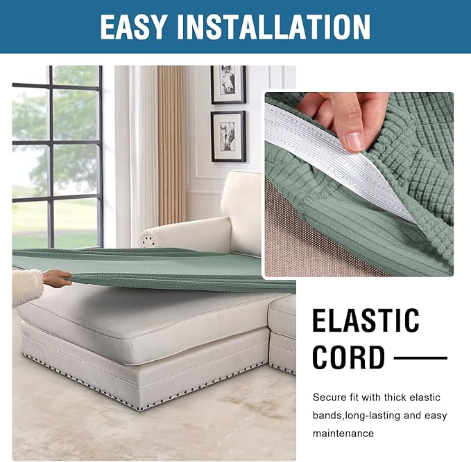 H.VERSAILTEX Super Stretch Individual Chaise Cover Sectional Couch Covers for L Shaped Sofa Both Left/Right Featuring Thick Jacquard Textured Twill Fabric (1 Piece Chaise Cover, Sage)-HomvellaHome
