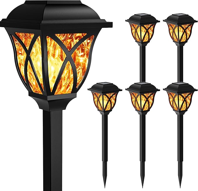GIGALUMI Solar Lights Outdoor Waterproof, 6 Pack Flickering Flame LED Lights, Garden Decor for Yard, Patio, Landscape, Planter, Walkway-HomvellaHome