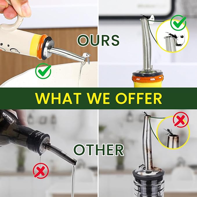 18 oz Ceramic Olive Oil Dispenser Bottle for Kitchen, Large Capacity Oli and Vinegar Cruet with Stainless Steel Spout, 540 ml Oil Container with Handle for Cooking Preventing, Vinegar Cruet-HomvellaHome