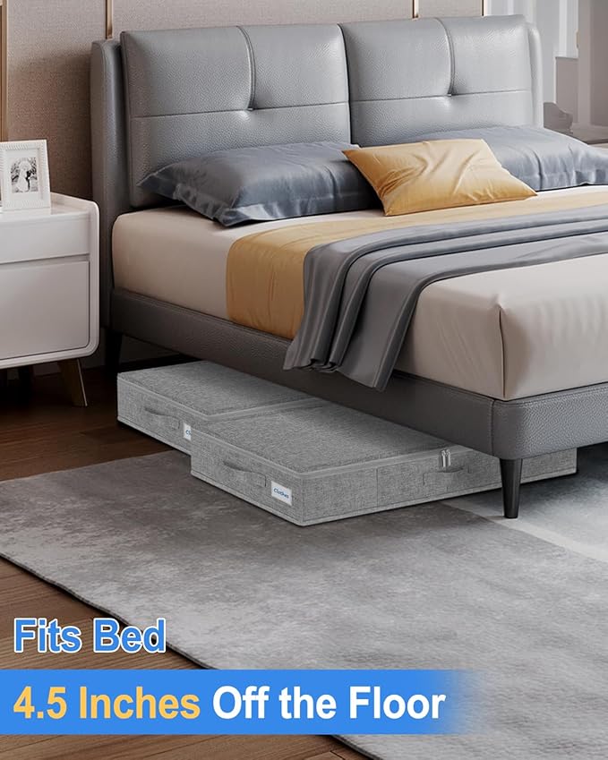 2 Pack Low Profile Under Bed Storage Containers 4.5 Inch Height, Shallow Underbed Couch Storage Organizer With Sturdy Sidewalls/Bottom, Thin Underbed Storage Bins For Clothes Dorm Dresser Sofa- Grey-HomvellaHome