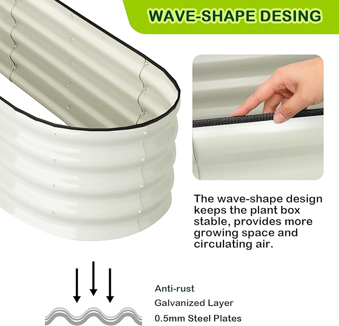 2 Pcs 4.5x2x2ft Oval Raised Garden Bed, Galvanized Raised Beds,Open-Ended Base Metal Raised Planter Beds,Garden Bed Outdoor,Planter Raised Boxes for Vegetables, Flowers,Tool-Free Asse,White-HomvellaHome