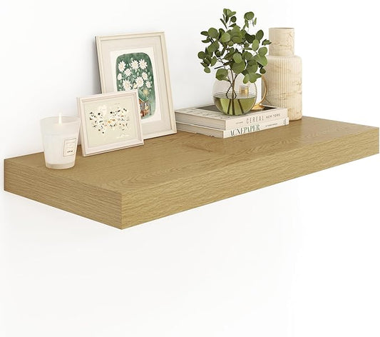 12" Deep Oak Floating Shelves,Over Toilet Long Wall Mounted Modern Farmhouse 36 inches,Wall Shelves with Invisible Brackets for Bedroom, Bathroom, Living Room, Kitchen, Set of 1-HomvellaHome