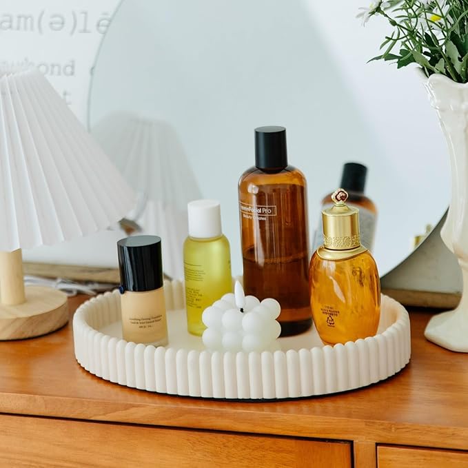 11.8in Decorative Tray for Coffee Table Decor- Modern Oval Concrete Tray for Home Decor- Minimalist Handcrafted Centerpieces Tray for Living Room, Kitchen Dining Table, Entryway (Beige)-HomvellaHome