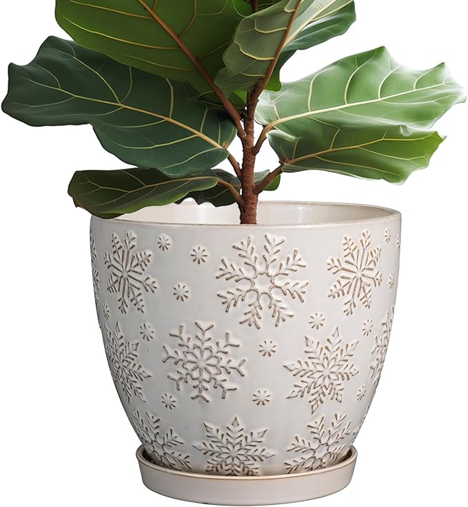 10 Inch Ceramic Planter Pot Large Plant Pot for Indoor Plants Outdoor Round Flower Pot with Drainage Hole and Saucer for Home Garden Decor White-HomvellaHome