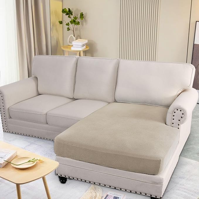 H.VERSAILTEX Super Stretch Individual Chaise Cover Sectional Couch Covers for L Shaped Sofa Both Left/Right Featuring Thick Jacquard Textured Twill Fabric (1 Piece Chaise Cover, Island Fossi)-HomvellaHome