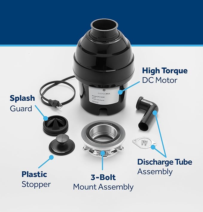 GE GFC765W Disposer, Black-HomvellaHome