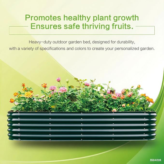 Gardmax Galvanized Raised Garden Bed, Lightweight Planter Boxes Outdoor with Easy Assembly, Large Garden Bed for Vegetables, Fruits, Flower Dark Green 8FT-HomvellaHome