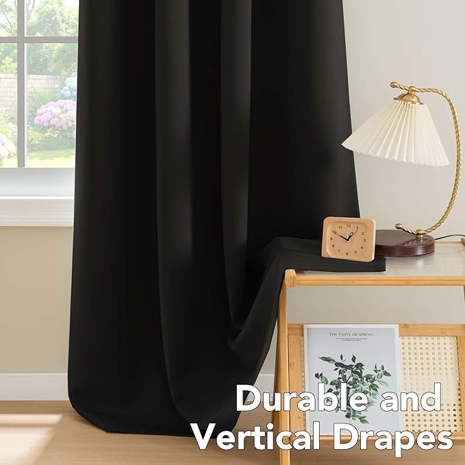 H.VERSAILTEX Blackout Curtains for Bedroom Thermal Insulated Room Darkening Living Room Curtains 63 Inch Long Grommet Privacy Protection Window Curtain Panels/Drapes for Nursery, 2 Panels,Jet Black-HomvellaHome