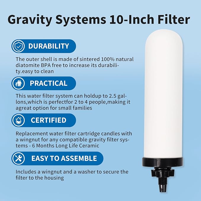 2 Pack 7'' ceramic water filter Candle,7 inch water filter replacement filters with Activated Carbon for Countertop Gravity Water Filter System,Water Cooler Filtration Systems.-HomvellaHome
