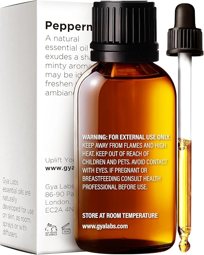 Gya Labs Peppermint Oil for Diffuser & Aromatherapy - 100% Pure Natural Peppermint Mint Essential Oils for Skin, Hair, DIY, Self-Care, Candle Making - Cooling, Minty Scent (1.02 Fl Oz)-HomvellaHome