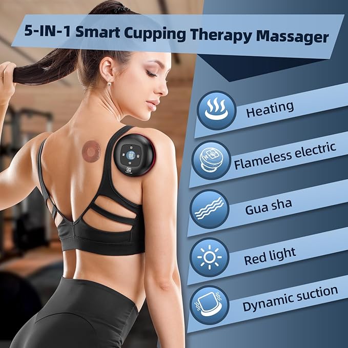 2 Electric Cupping Therapy Set, 5-in-1 Smart Cupping kit with Red Light Therapy, Gua Sha Massage Tool, Relieves Neck Shoulder Back Aches Muscle Soreness, Improves Blood Circulation - Red-HomvellaHome
