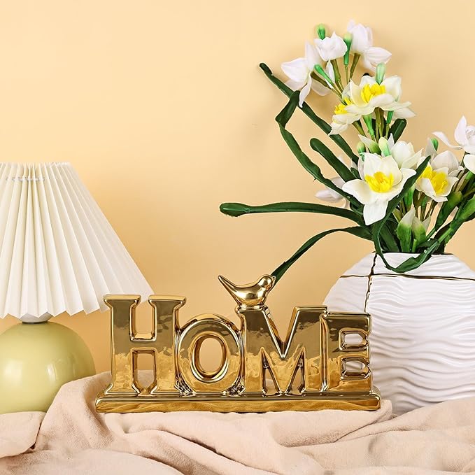 Gold Love Sign Statue - Personalized Home Decor, Bird Sculpture for Living Room, Bedroom, Desktop & Cabinets-HomvellaHome